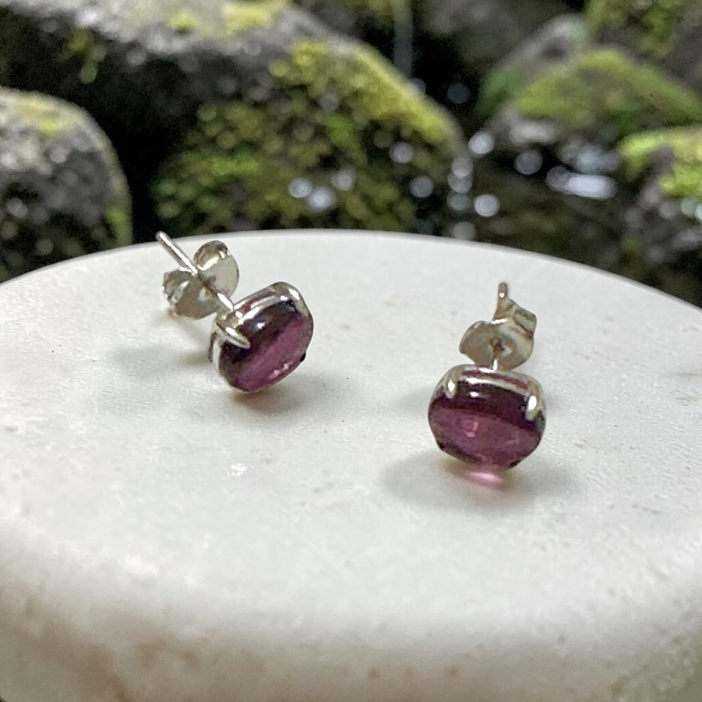 Garnet 6×8mm Oval 925 Silver Earrings