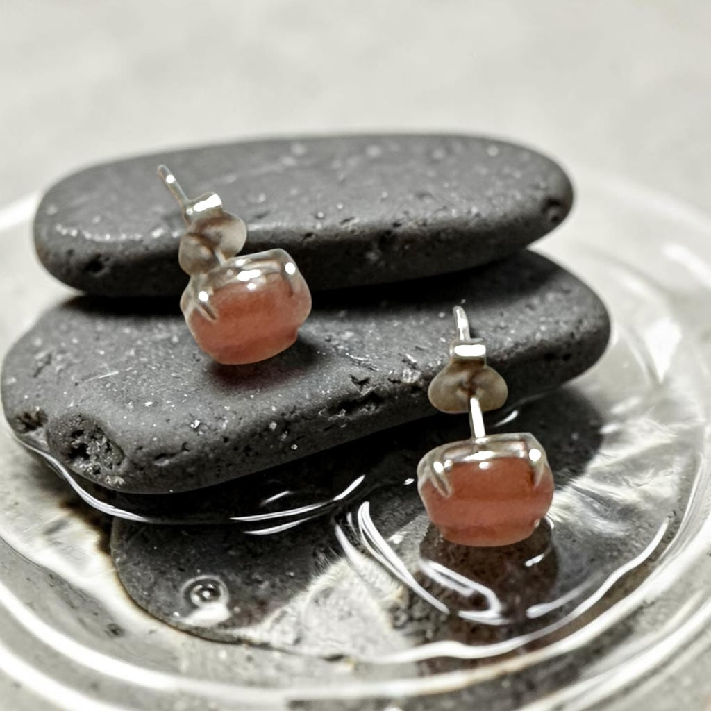 Rhodochrosite 6×8mm Oval 925 Silver Earrings