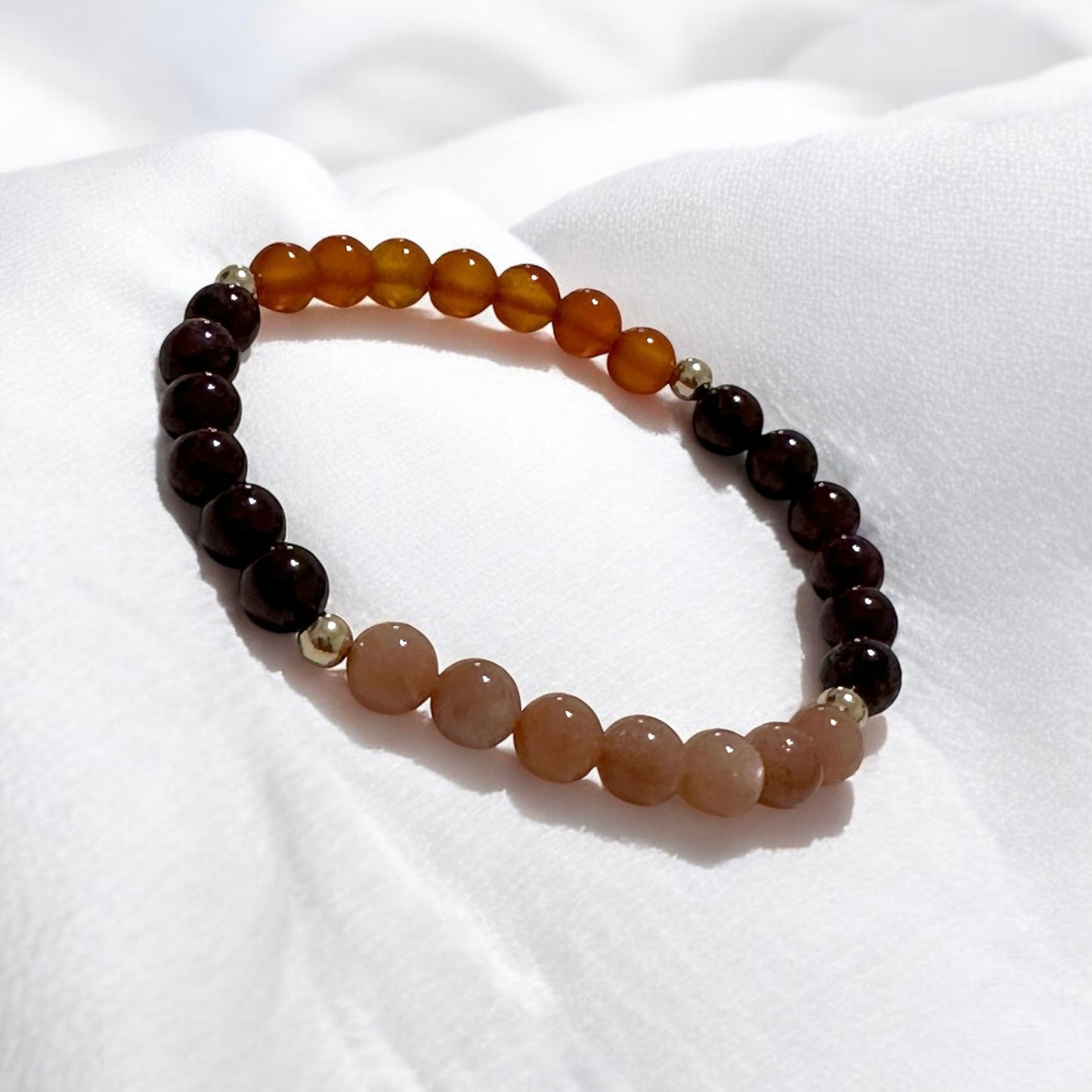 Fire Within Alchemy Bracelet (Energy Boost) 6mm Sunstone, Garnet, Carnelian with 14k Gold Filled