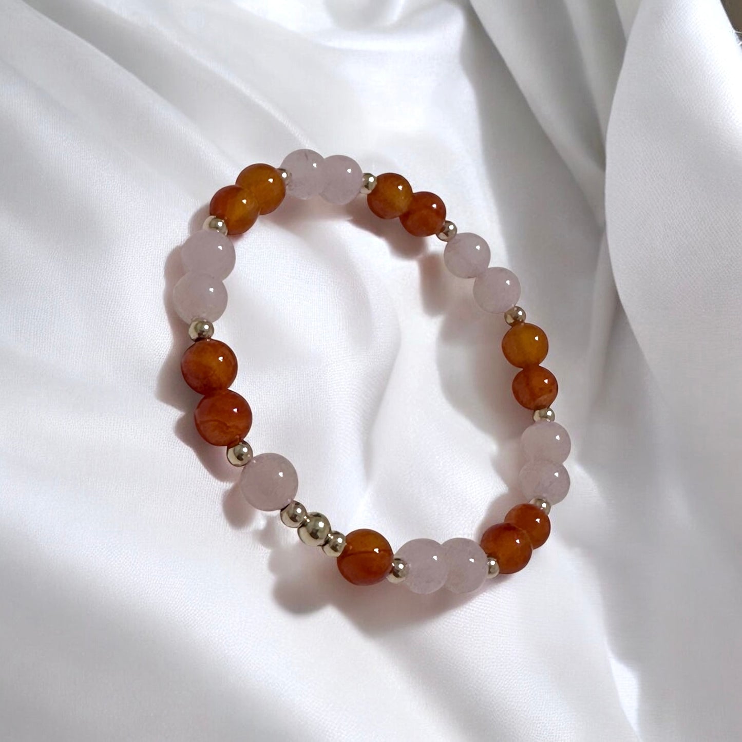 Creative Spark Alchemy Bracelet (Passion & Inspiration) 6mm Carnelian & Rose Quartz with 14k gold filled beads