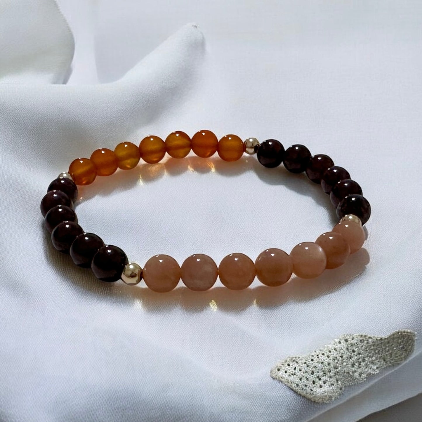 Fire Within Alchemy Bracelet (Energy Boost) 6mm Sunstone, Garnet, Carnelian with 14k Gold Filled