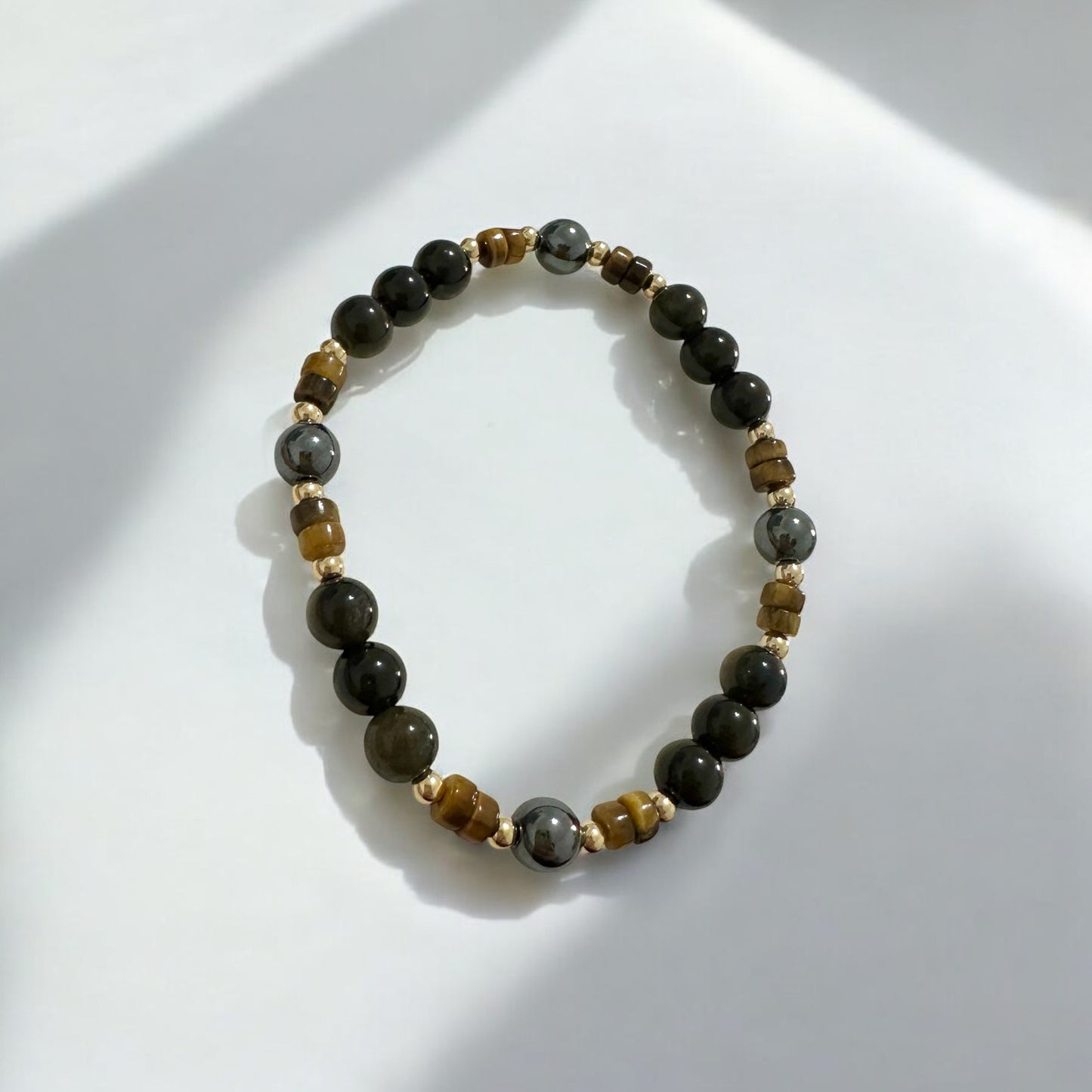 Energy Shield Bracelet (Tiger’s Eye, Golden Sheen Obsidian, Hematite) Fortress Frequency- Deflect, Ground, Protect (Light-coded & activated)
