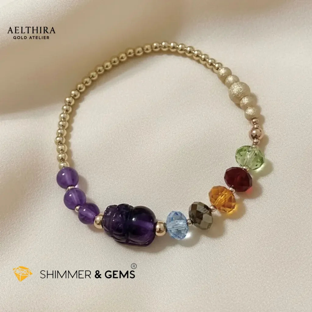 5 Elements Swarovski Amethyst Pixiu in 14K Gold Filled Bracelet Bracelet