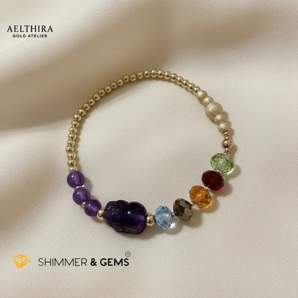5 Elements Swarovski Amethyst Pixiu in 14K Gold Filled Bracelet Bracelet
