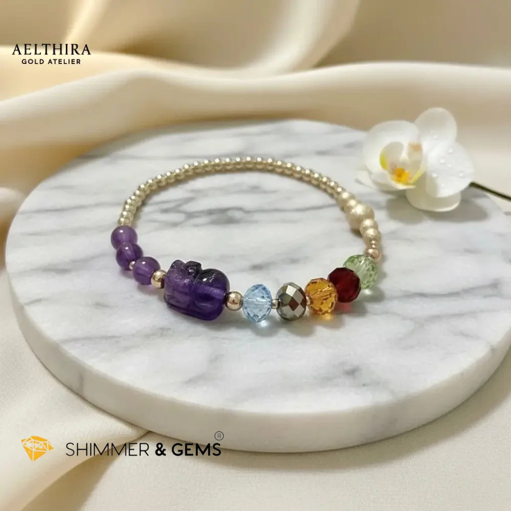 5 Elements Swarovski Amethyst Pixiu in 14K Gold Filled Bracelet Bracelet