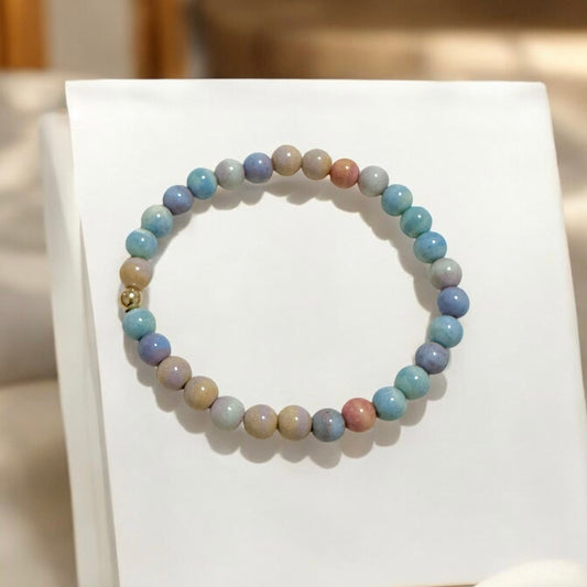 Alashan Agate (Macaron Pastel) 6mm Bracelet with 14k Gold-Filled Bead