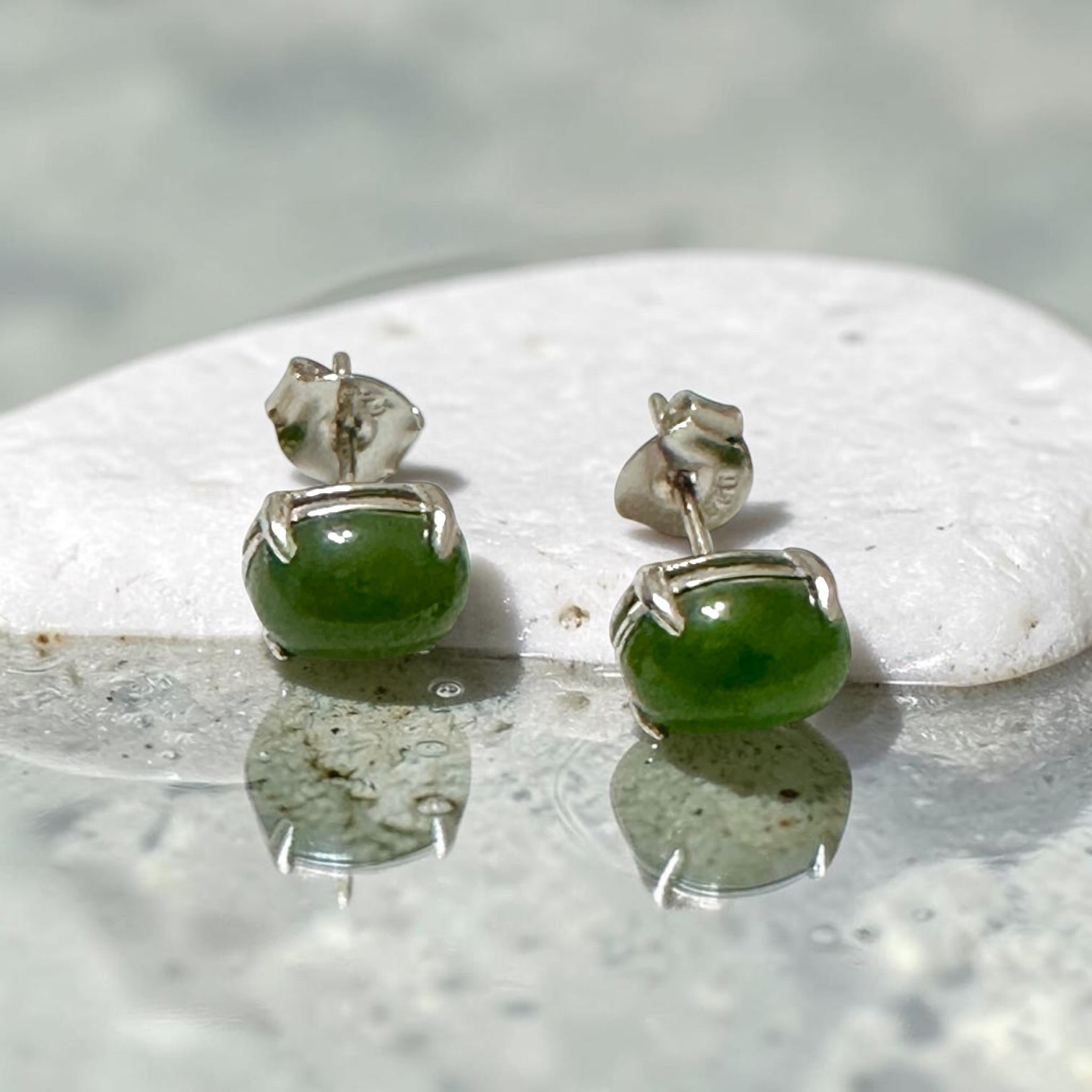 Russian Jade 6×8mm Oval 925 Silver Earrings