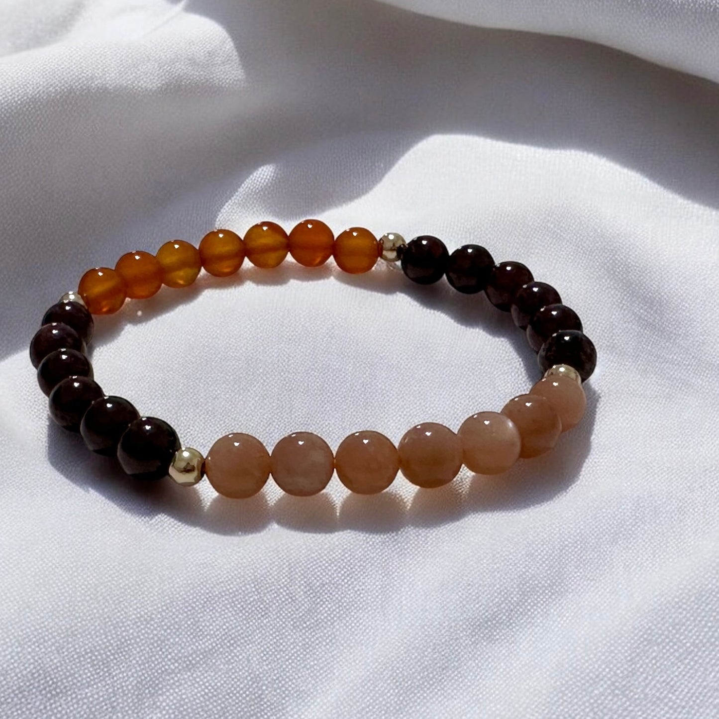 Fire Within Alchemy Bracelet (Energy Boost) 6mm Sunstone, Garnet, Carnelian with 14k Gold Filled