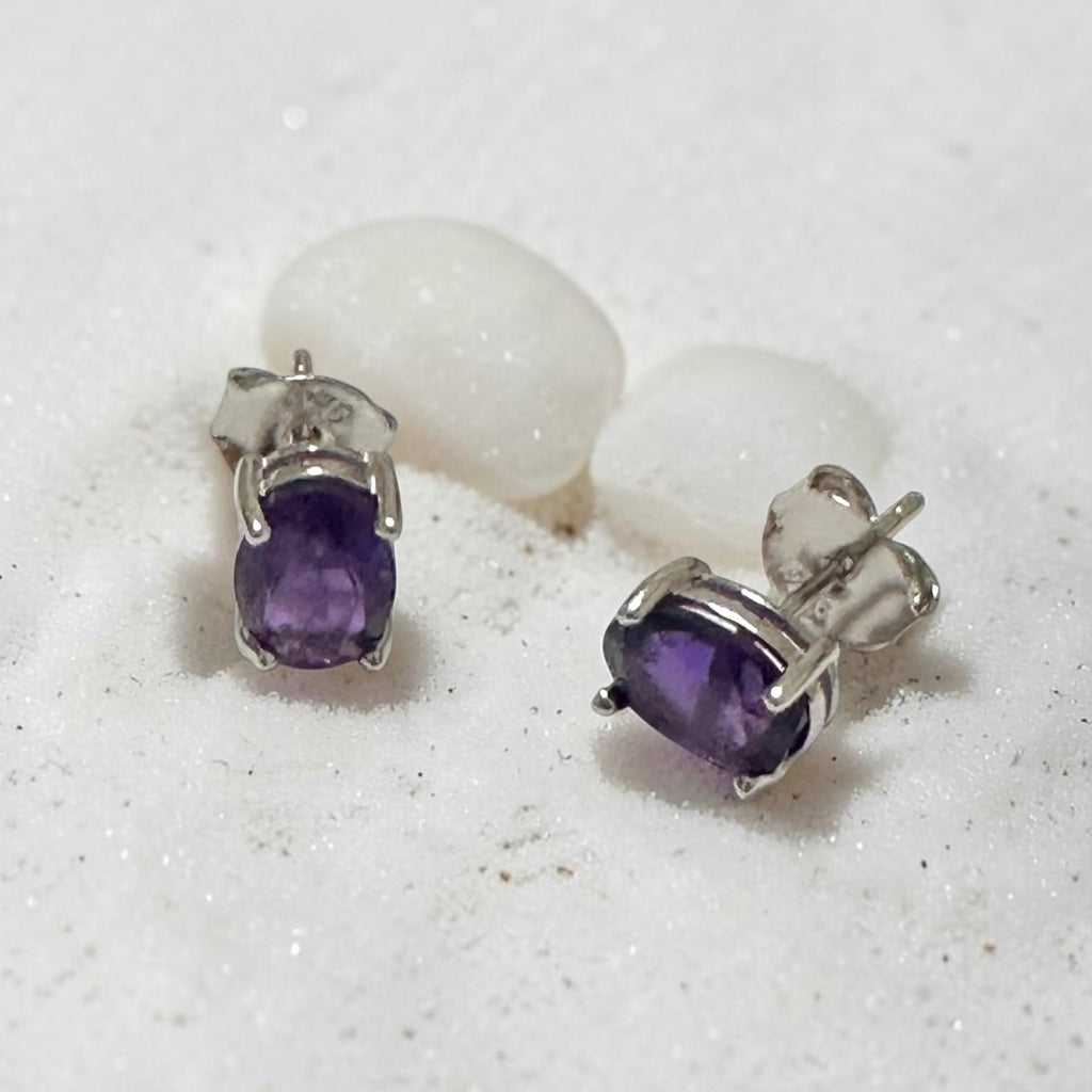 Amethyst 5x7mm Oval 925 Silver Earrings (Faceted)