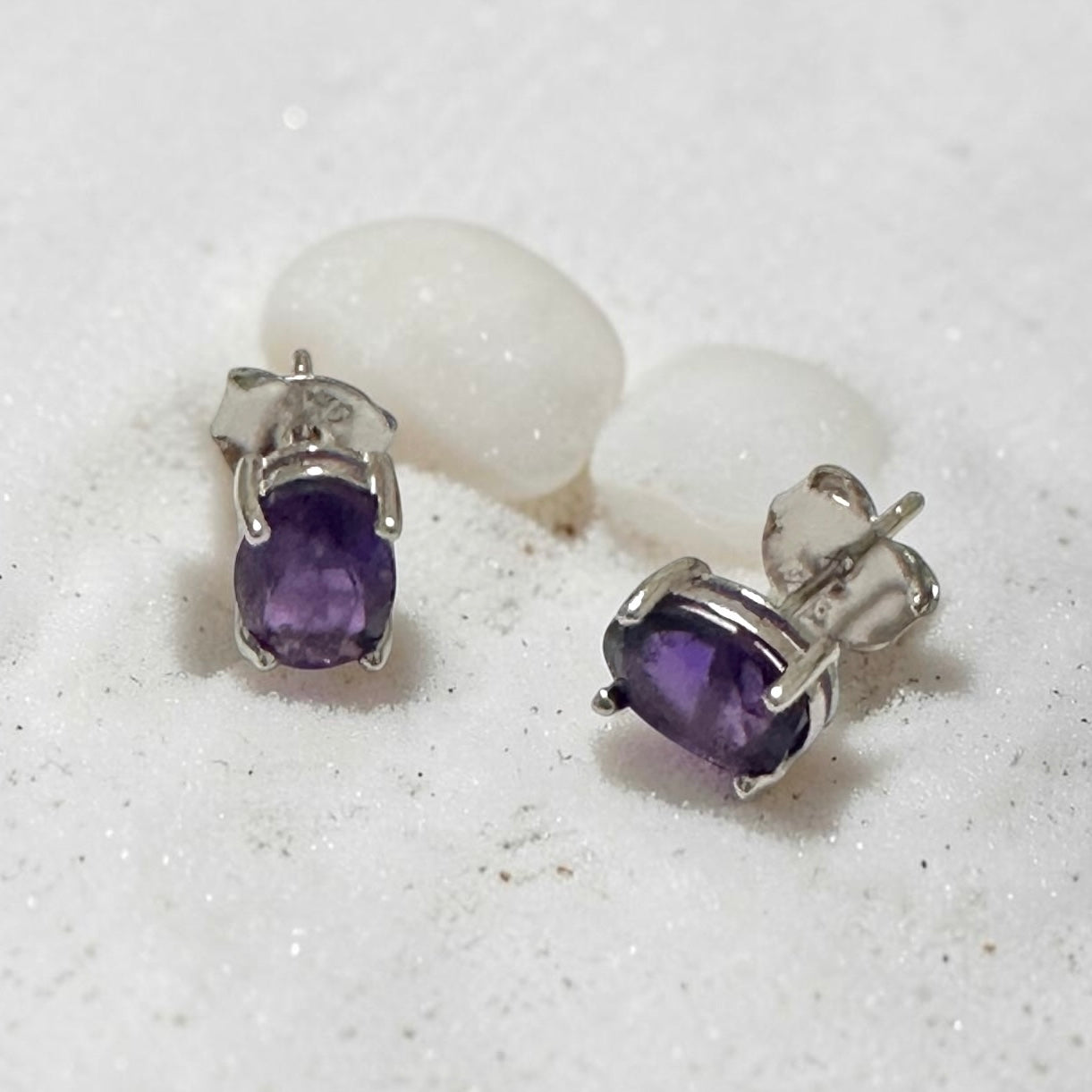 Amethyst 5x7mm Oval 925 Silver Earrings (Faceted)