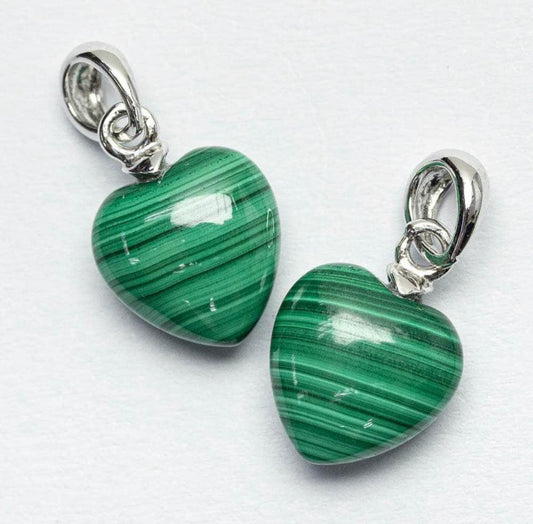 Malachite 10mm Heart 925 Silver Pendant (Career Growth)