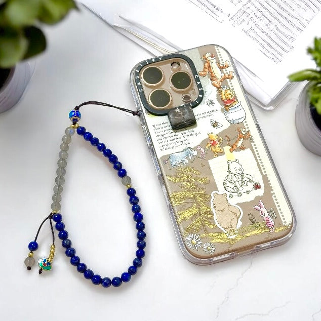 Lapis Lazuli & Labradorite Phone Chain Accessory with Ruyi Charm (Premium Quality with Stainless Steel Beads)