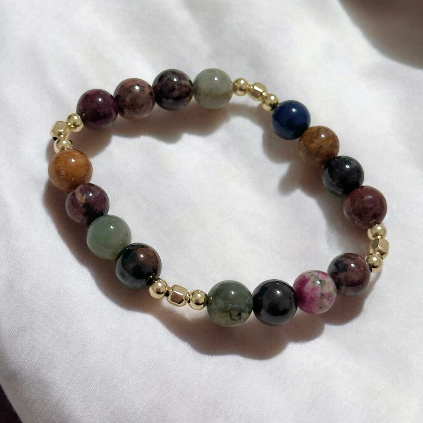 Multi-coloured Sugilite 8mm in 14k gold filled beads (Good Health) Premium