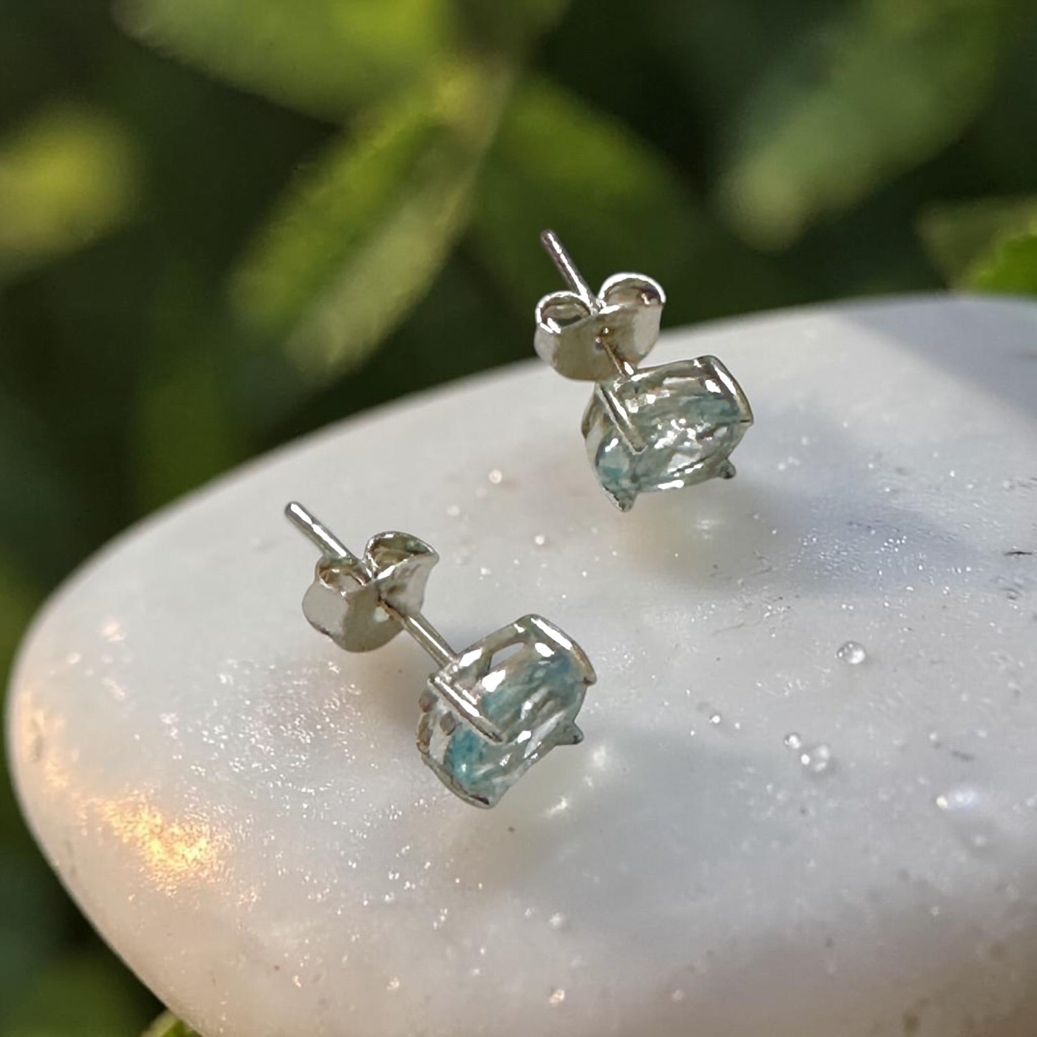 Blue Topaz 5x7mm Oval 925 Silver Earrings (Faceted)