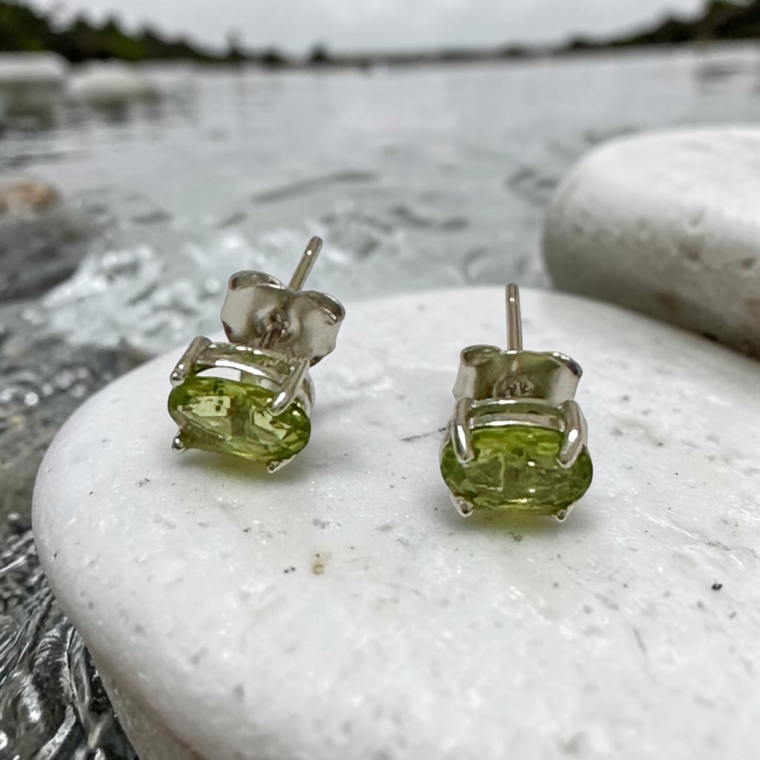 Peridot 5x7mm Oval 925 Silver Earrings (Faceted)