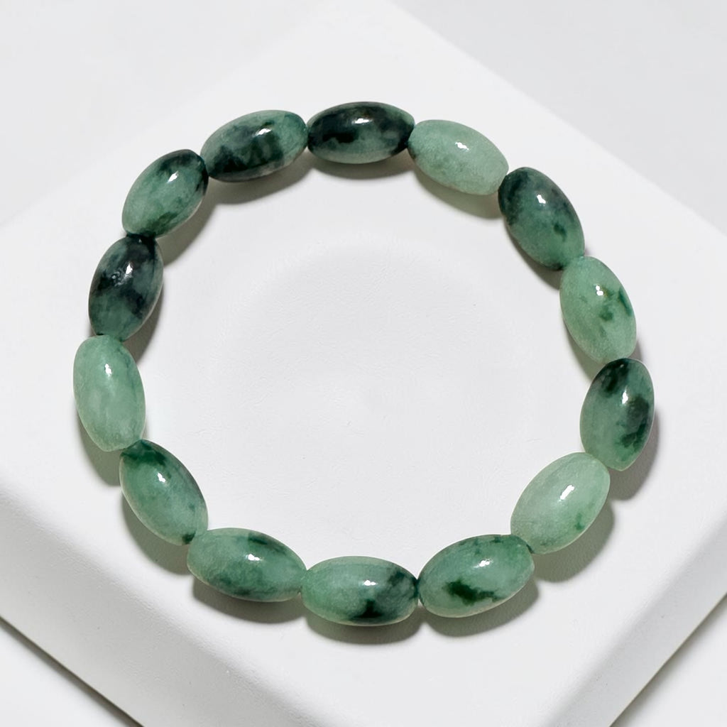 Natural Jadeite Olive Cut Bracelet (Burma) Type A, Medium Beads Premium