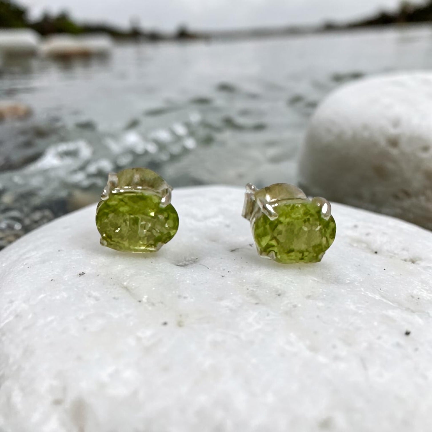 Peridot 5x7mm Oval 925 Silver Earrings (Faceted)