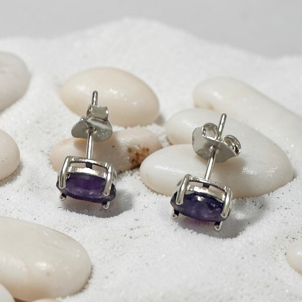 Amethyst 5x7mm Oval 925 Silver Earrings (Faceted)