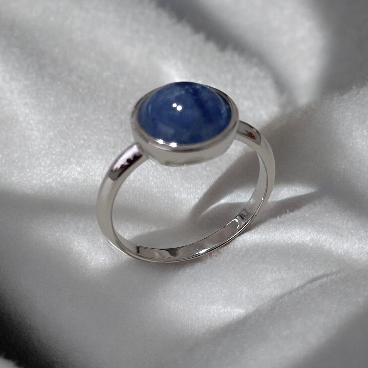 Blue Kyanite 10mm Round 925 Silver Ring (Brazil)