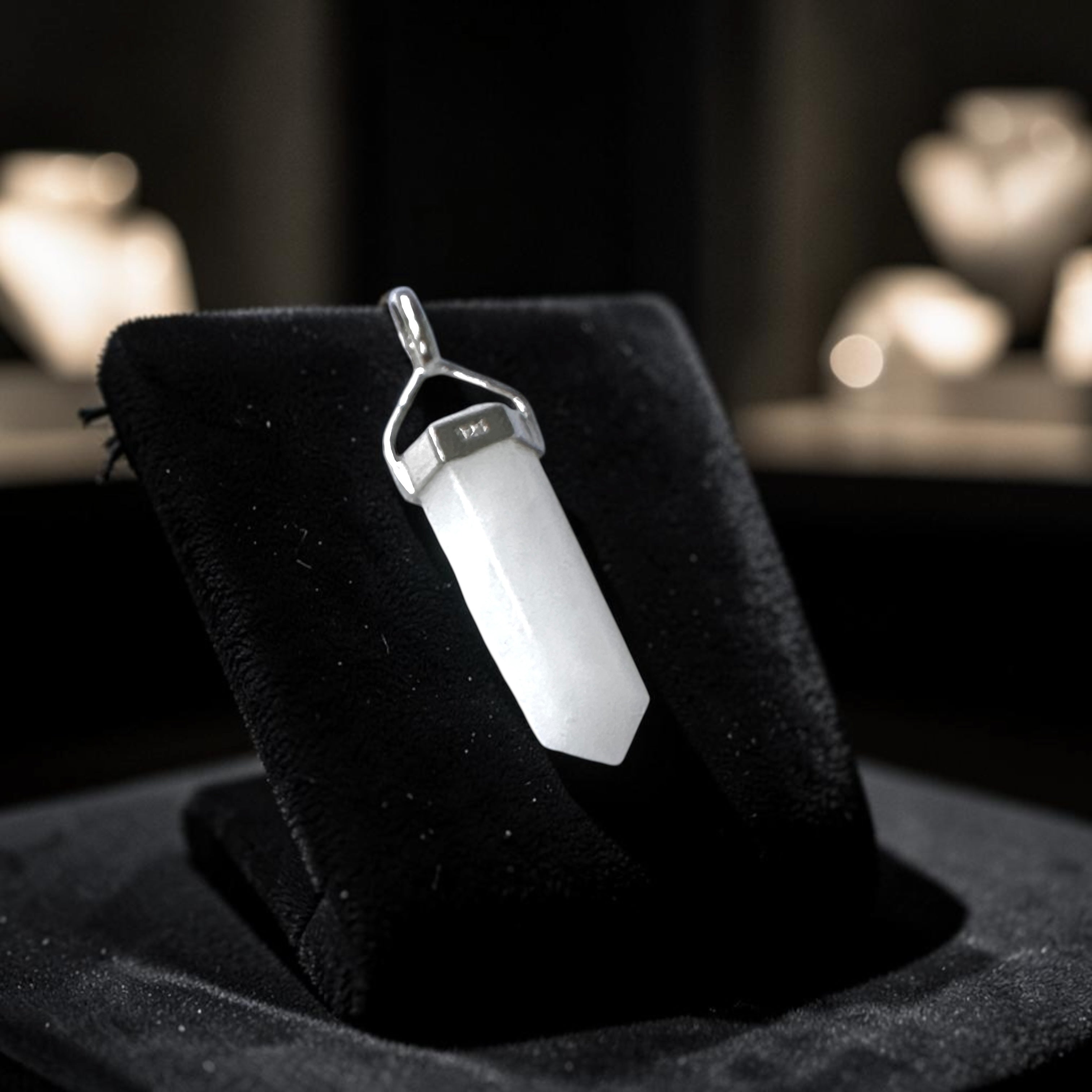 White Jade Double Pointer Pendant in 925 Silver (Effortless Wealth)