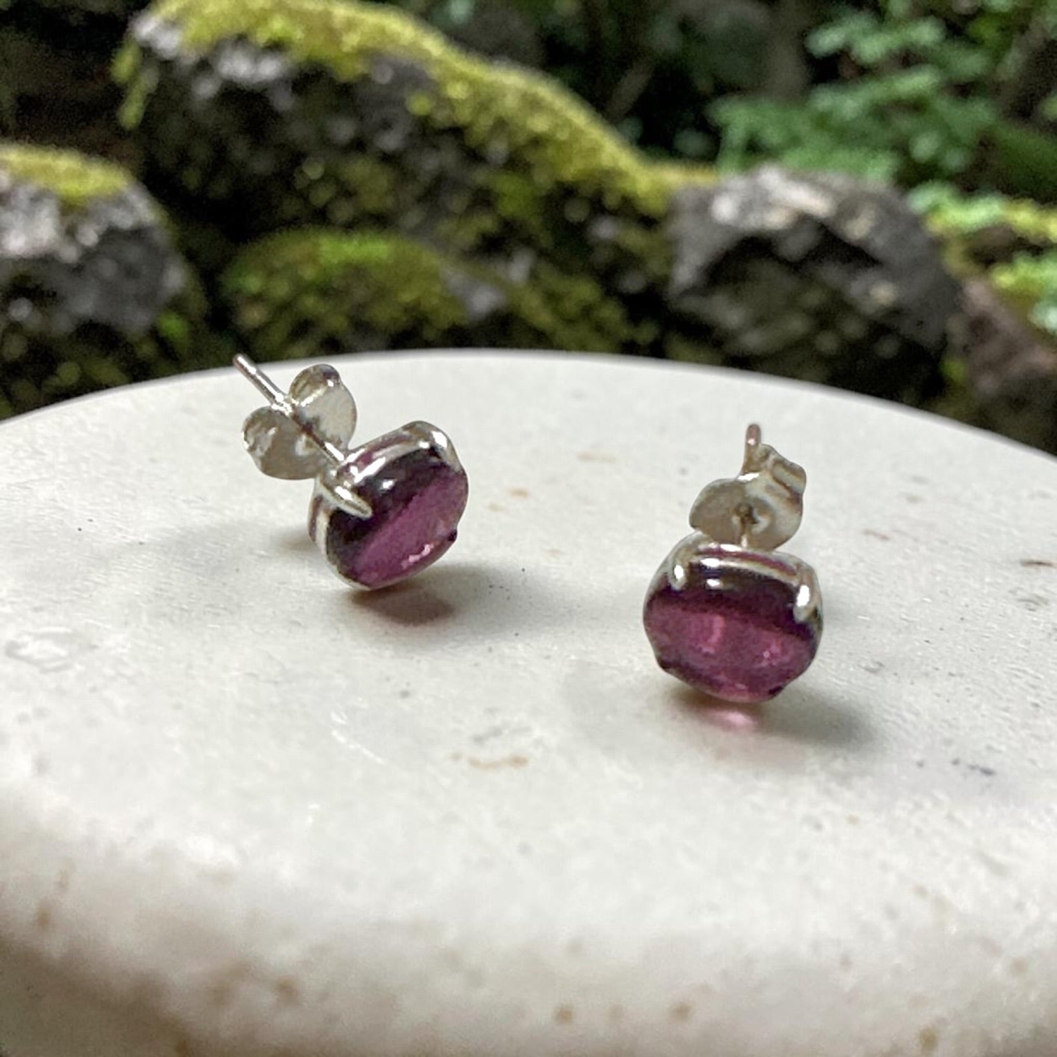Garnet 6×8mm Oval 925 Silver Earrings