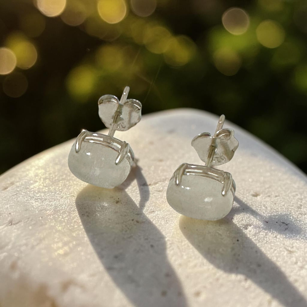 Moonstone 6×8mm Oval 925 Silver Earrings