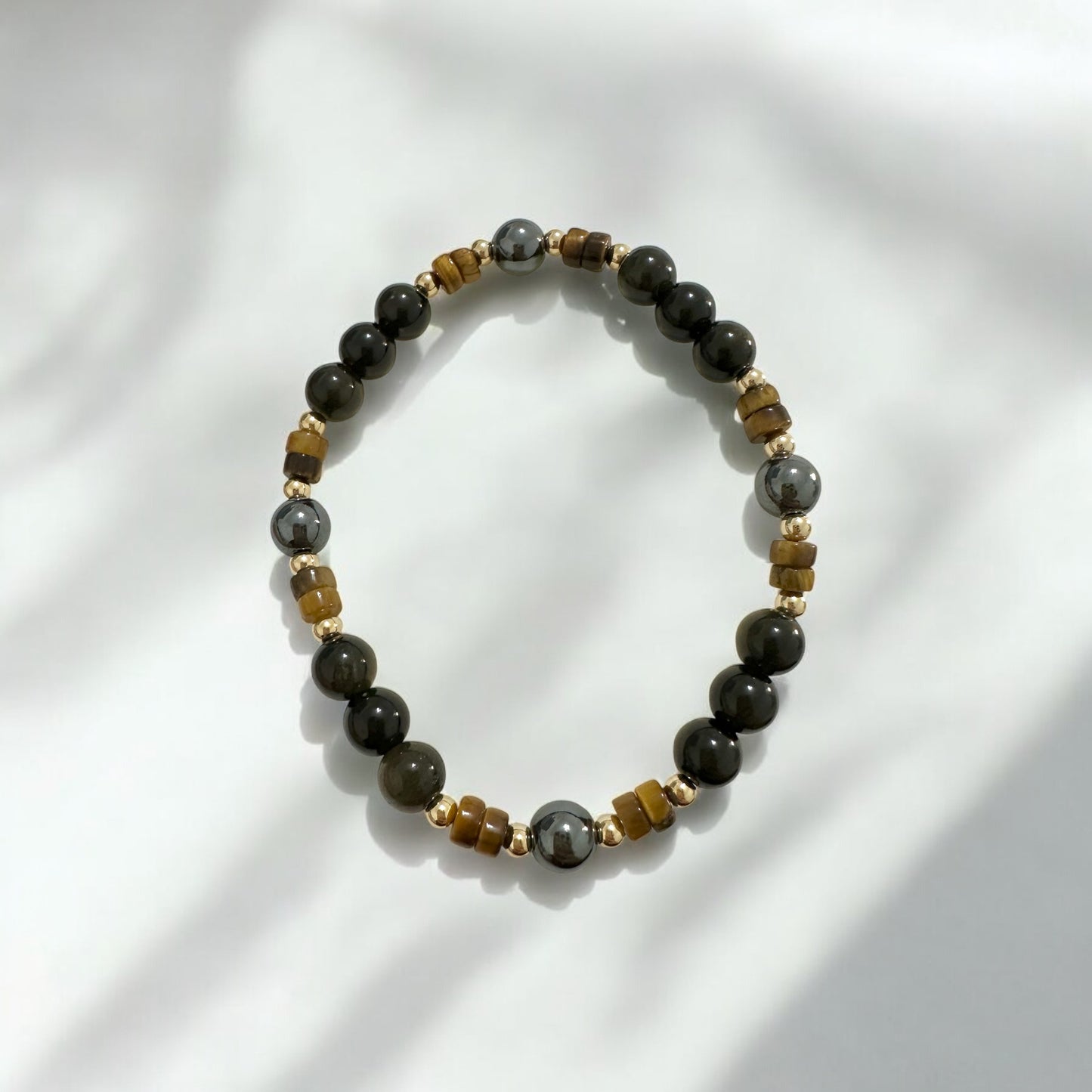 Energy Shield Bracelet (Tiger’s Eye, Golden Sheen Obsidian, Hematite) Fortress Frequency- Deflect, Ground, Protect (Light-coded & activated)