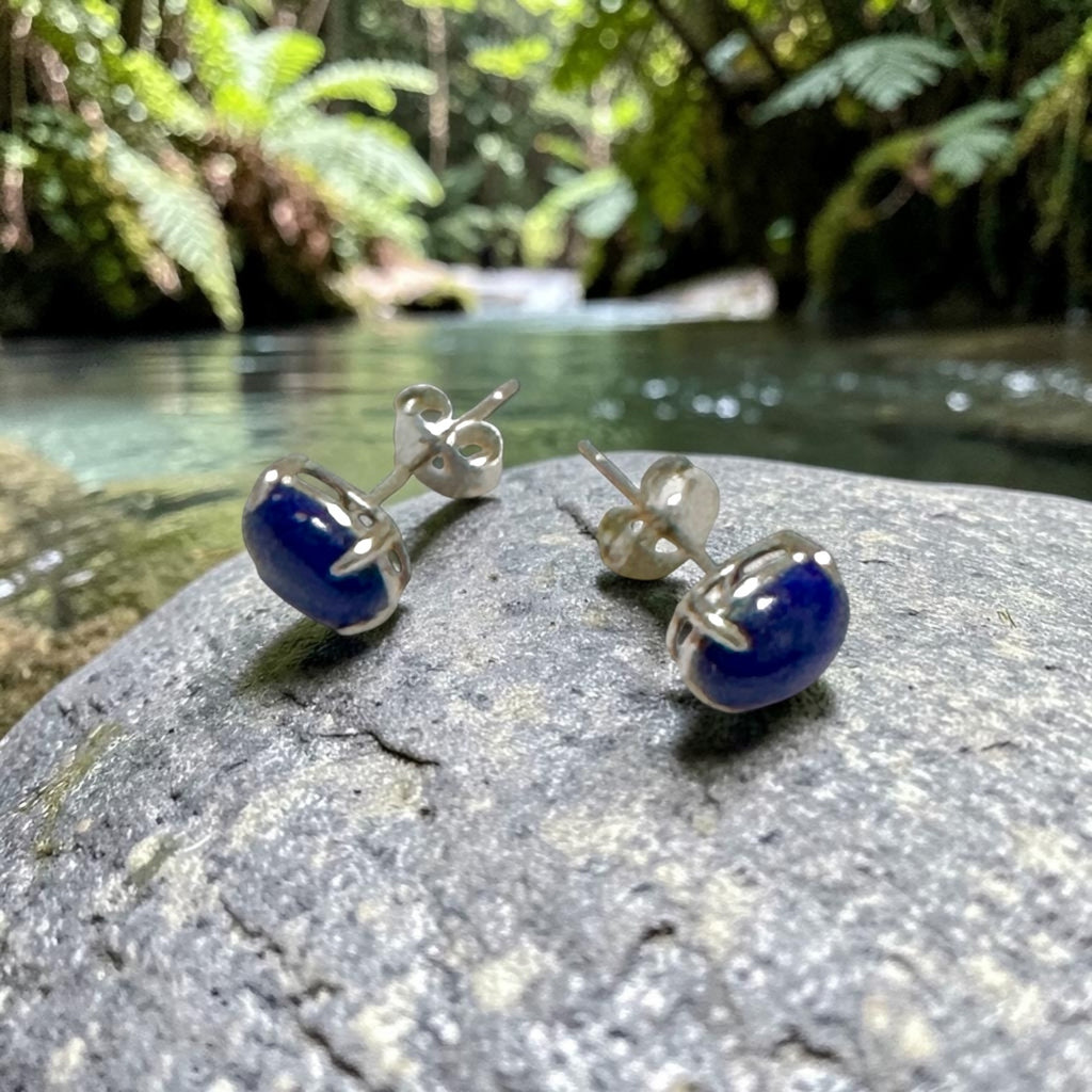 Lapis Lazuli 6×8mm Oval 925 Silver Earrings