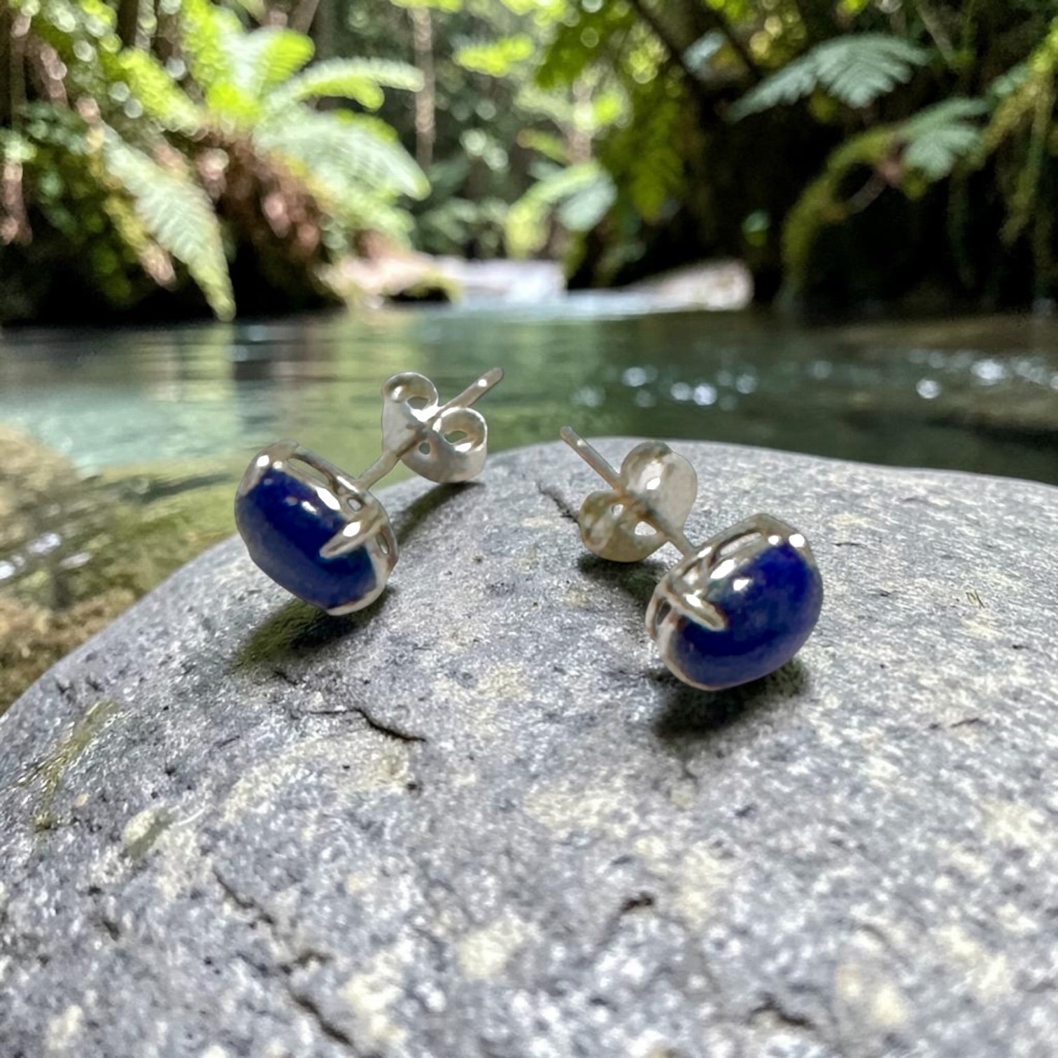 Lapis Lazuli 6×8mm Oval 925 Silver Earrings