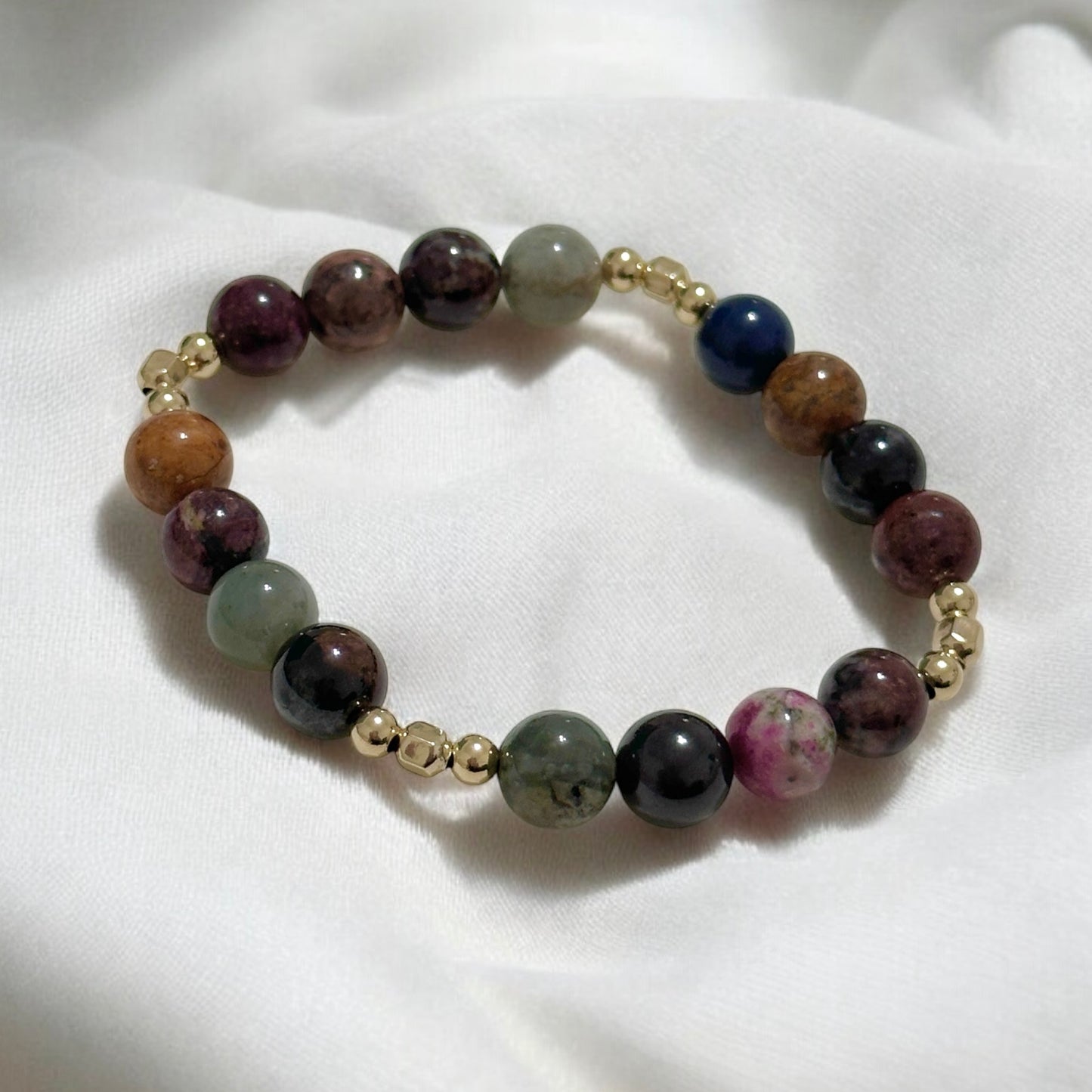 Multi-coloured Sugilite 8mm in 14k gold filled beads (Good Health) Premium