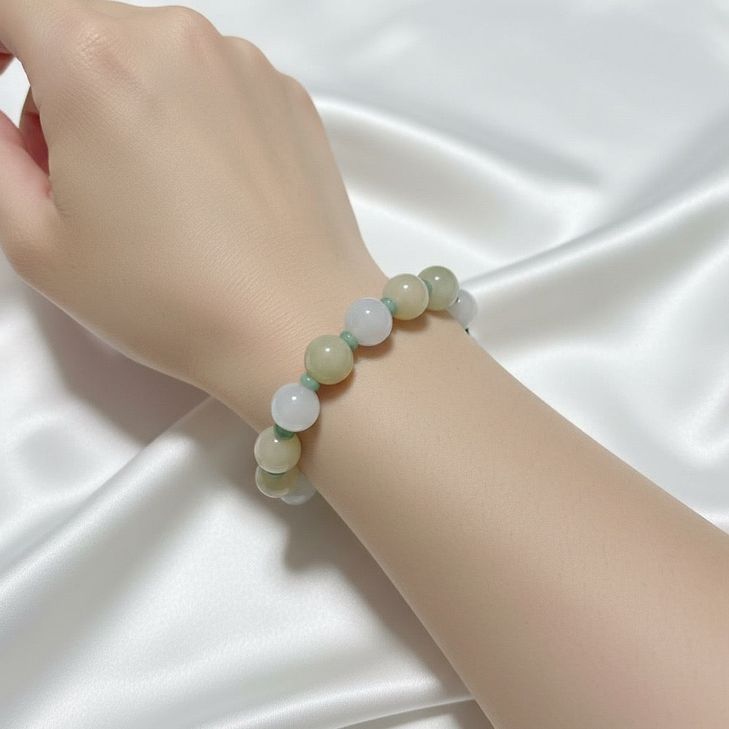 Premium White, Yellow & Green Ice Jadeite 12mm Bracelet (Type A)