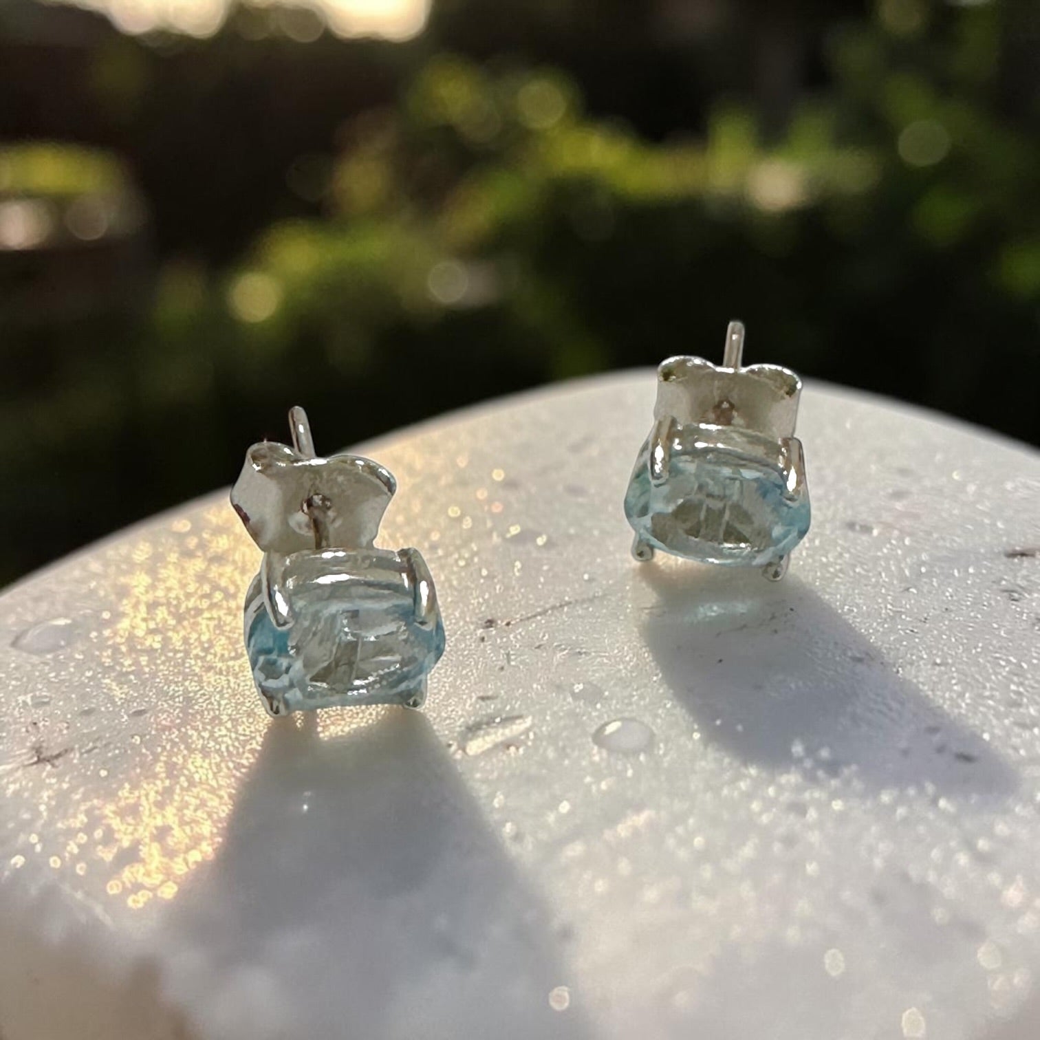 Blue Topaz 5x7mm Oval 925 Silver Earrings (Faceted)