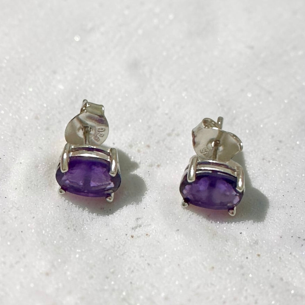 Amethyst 5x7mm Oval 925 Silver Earrings (Faceted)