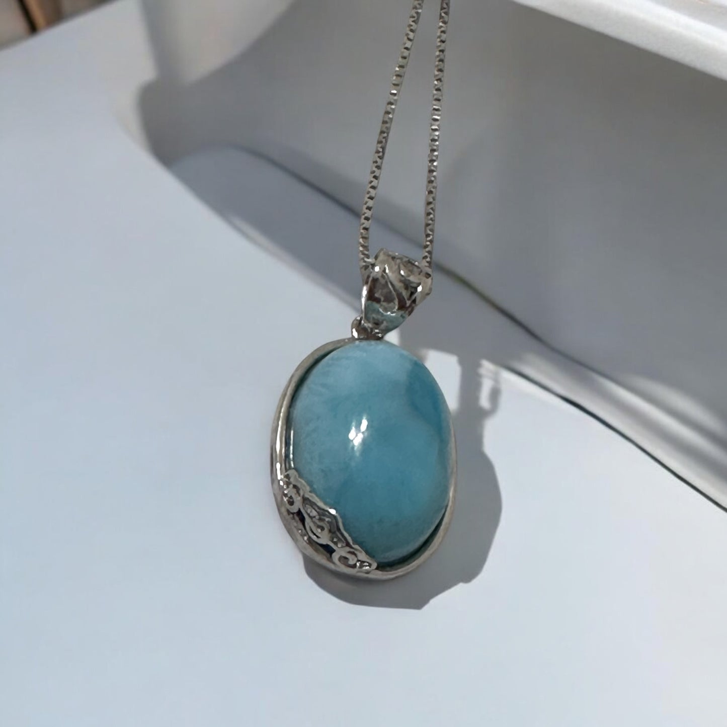 Larimar Oval Pendant 925 Silver (20-25mm)