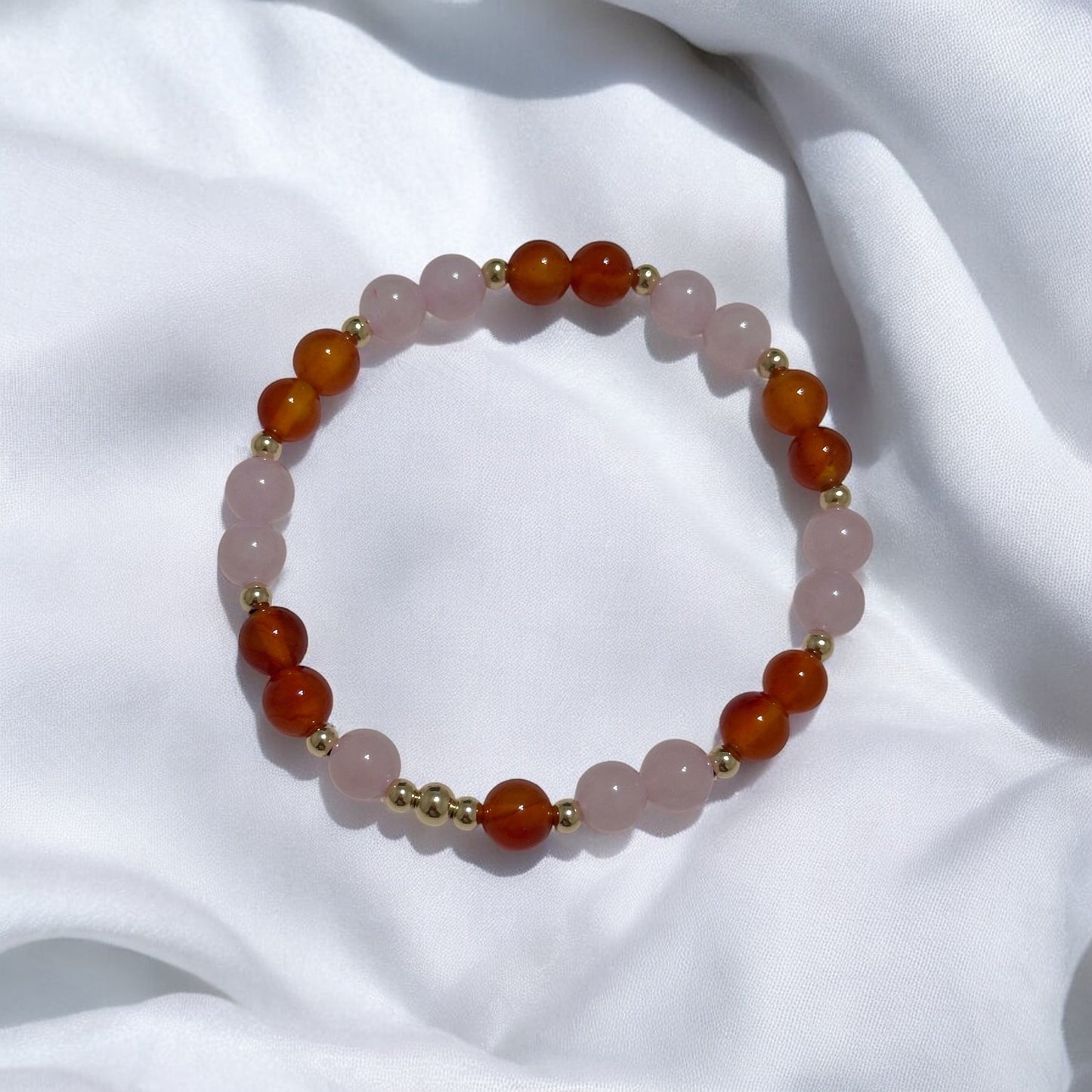 Creative Spark Alchemy Bracelet (Passion & Inspiration) 6mm Carnelian & Rose Quartz with 14k gold filled beads