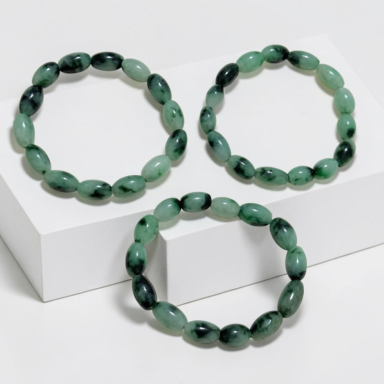 Natural Jadeite Olive Cut Bracelet (Burma) Type A, Medium Beads Premium