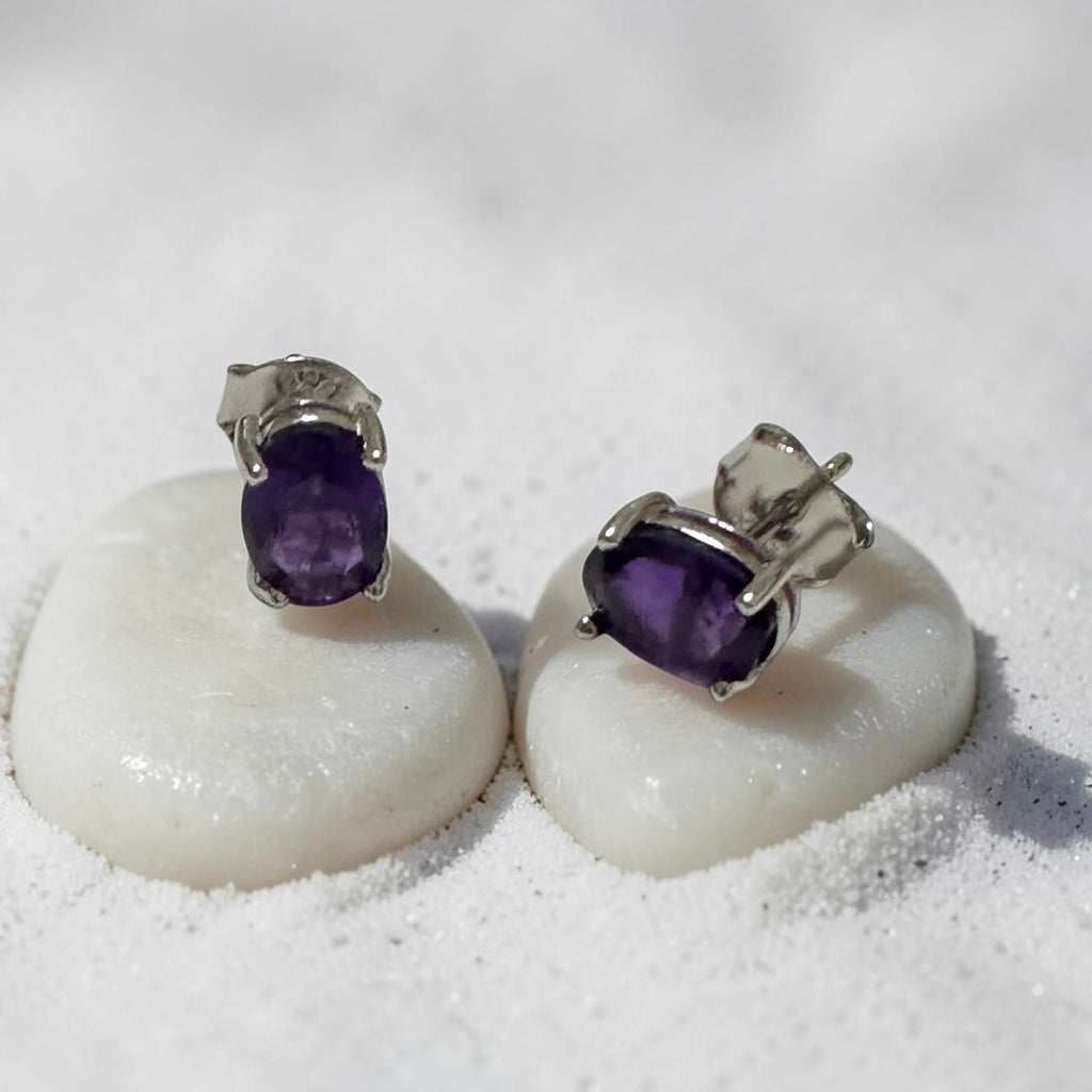 Amethyst 5x7mm Oval 925 Silver Earrings (Faceted)