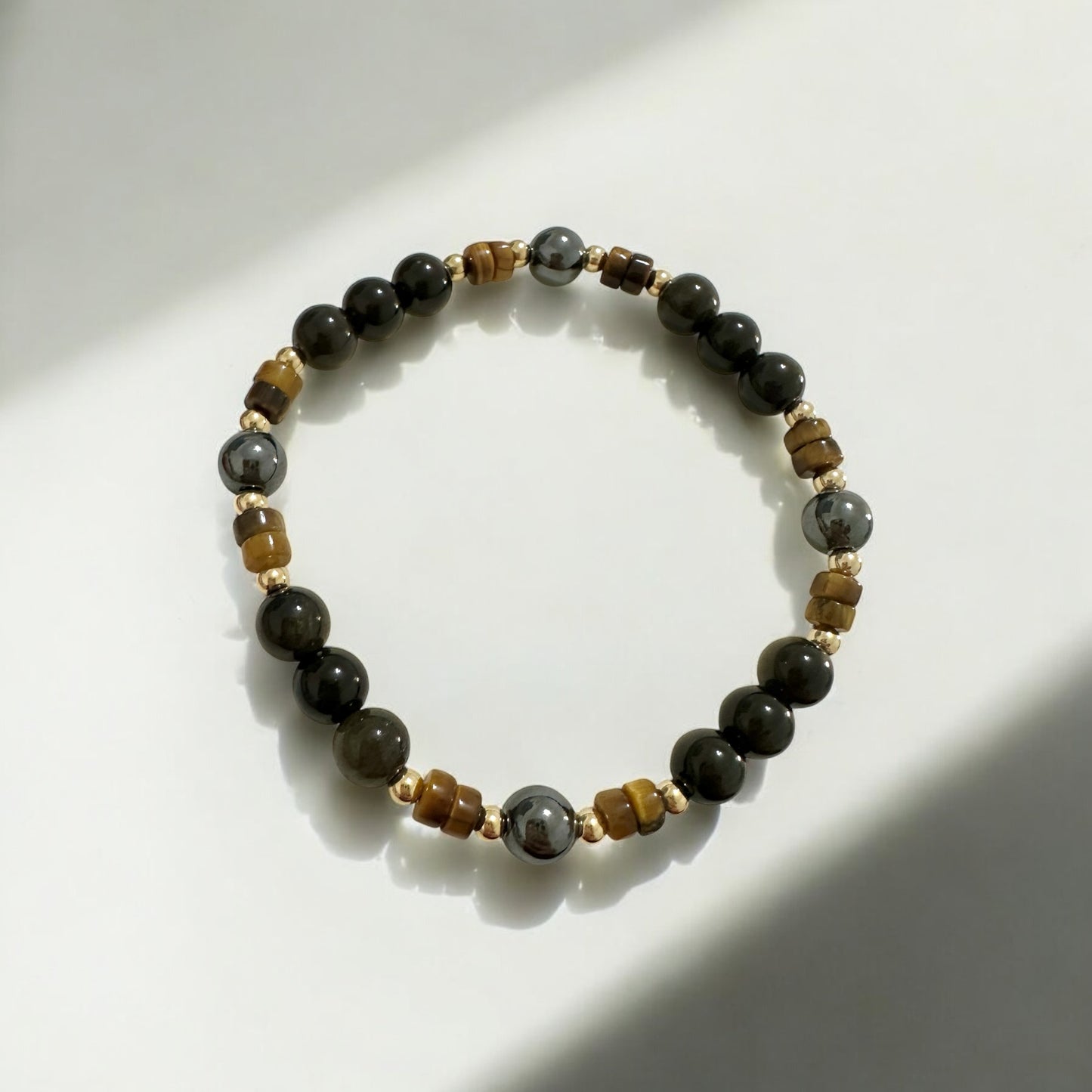 Energy Shield Bracelet (Tiger’s Eye, Golden Sheen Obsidian, Hematite) Fortress Frequency- Deflect, Ground, Protect (Light-coded & activated)