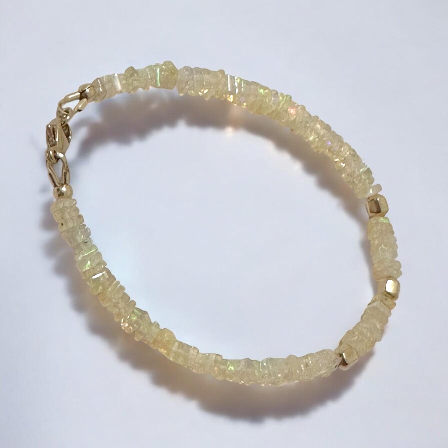 Ethiopian Opal Rondelle 3x4mm Bracelet with Gold-Filled Clasp and Beads (AAA Grade)