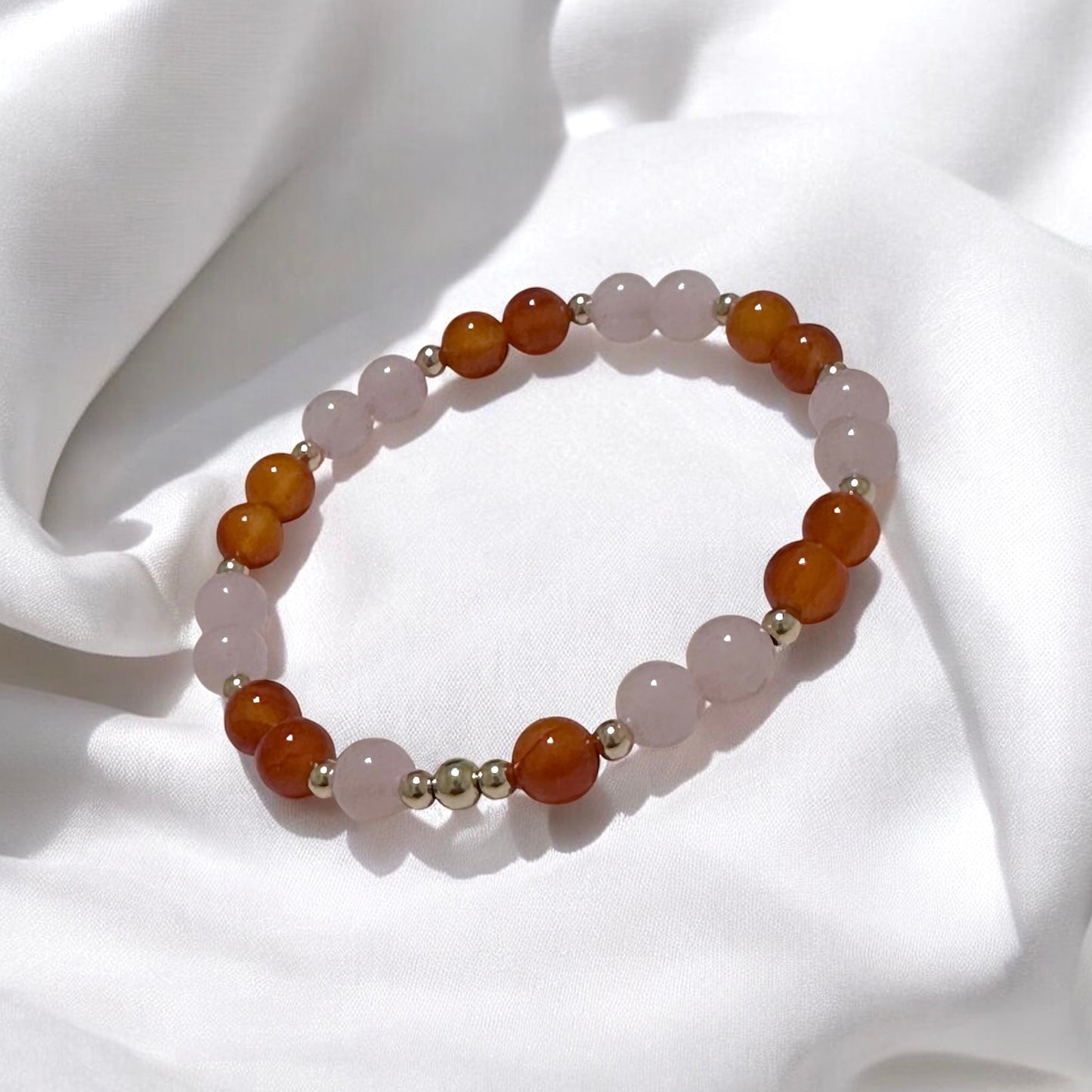 Creative Spark Alchemy Bracelet (Passion & Inspiration) 6mm Carnelian & Rose Quartz with 14k gold filled beads