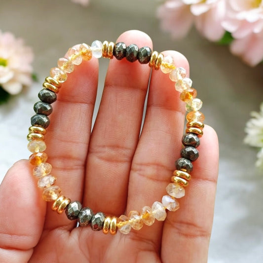 Wealth Magnet Bracelet (Pyrite & Citrine 4x6mm Rondelle) with stainless steel beads