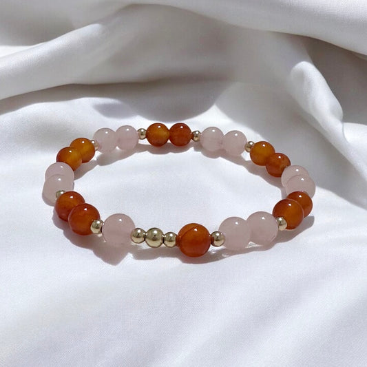 Creative Spark Alchemy Bracelet (Passion & Inspiration) 6mm Carnelian & Rose Quartz with 14k gold filled beads