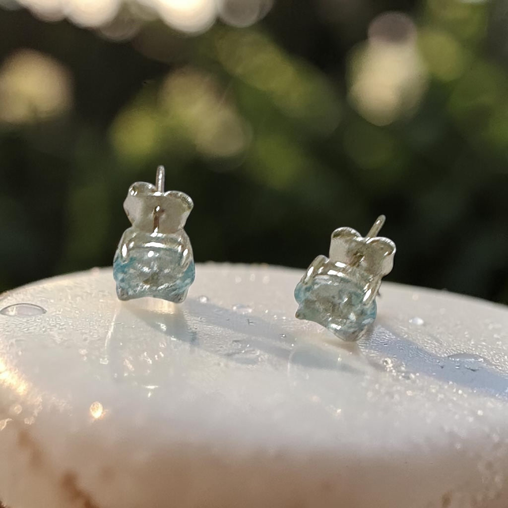 Blue Topaz 5x7mm Oval 925 Silver Earrings (Faceted)