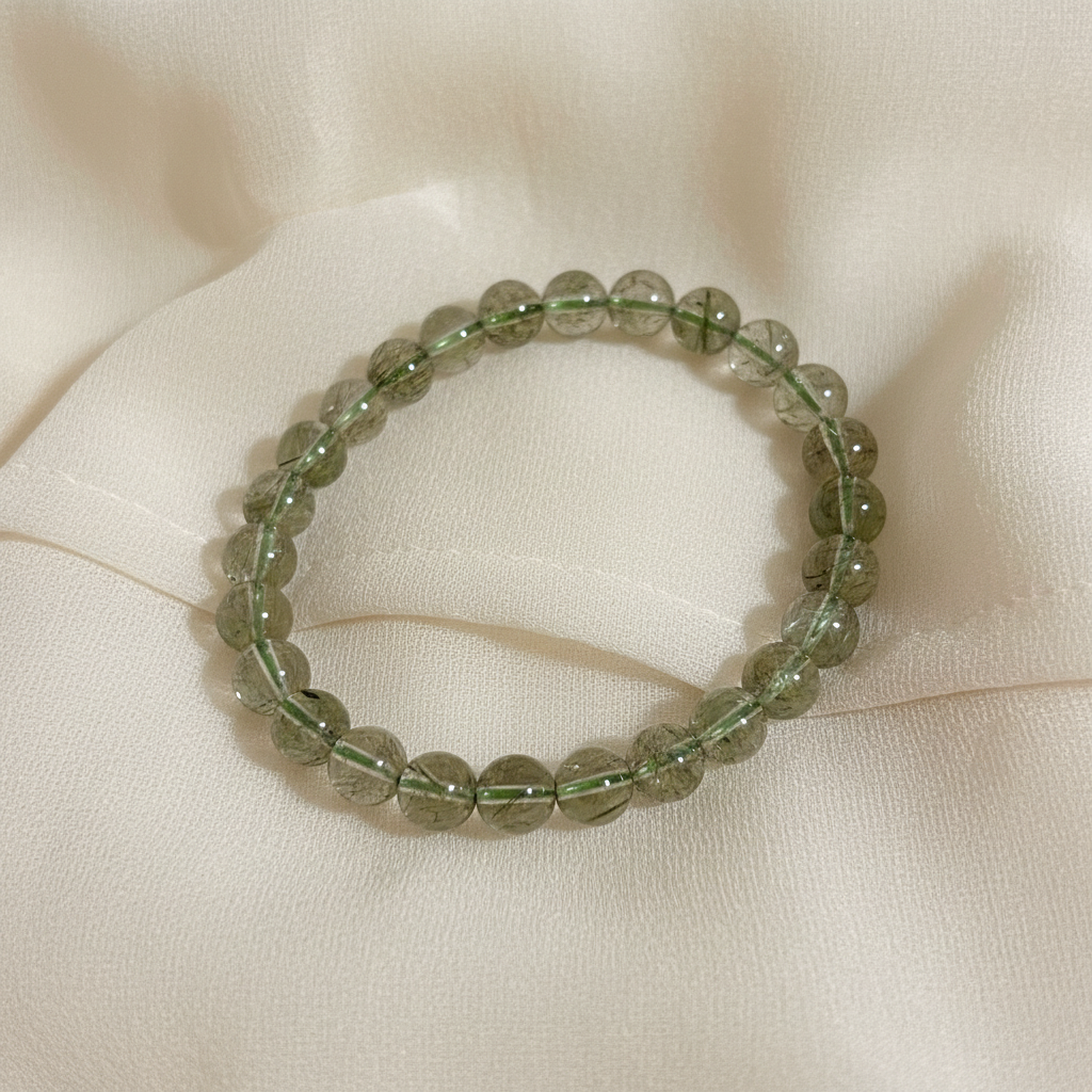 Green Tourmaline Rutilated Bracelet (Very Rare)8-9mm