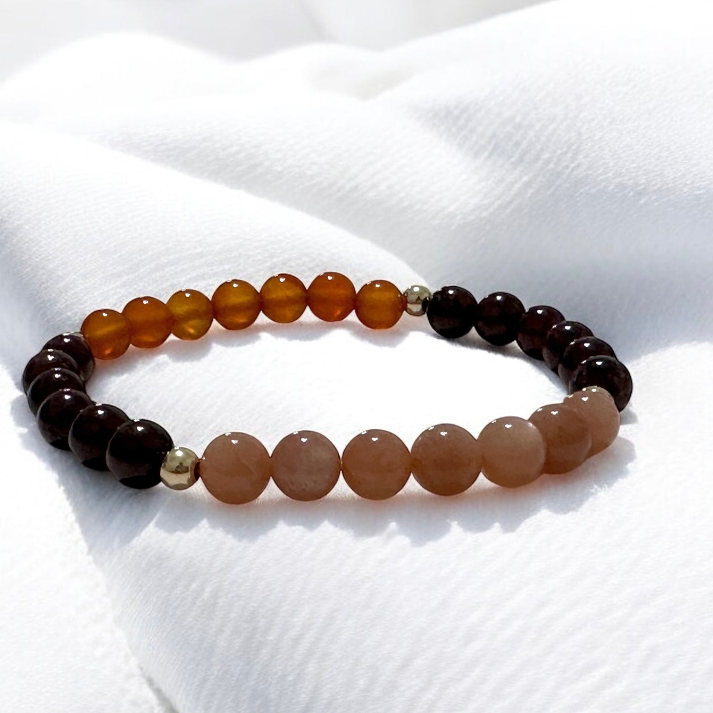 Fire Within Alchemy Bracelet (Energy Boost) 6mm Sunstone, Garnet, Carnelian with 14k Gold Filled