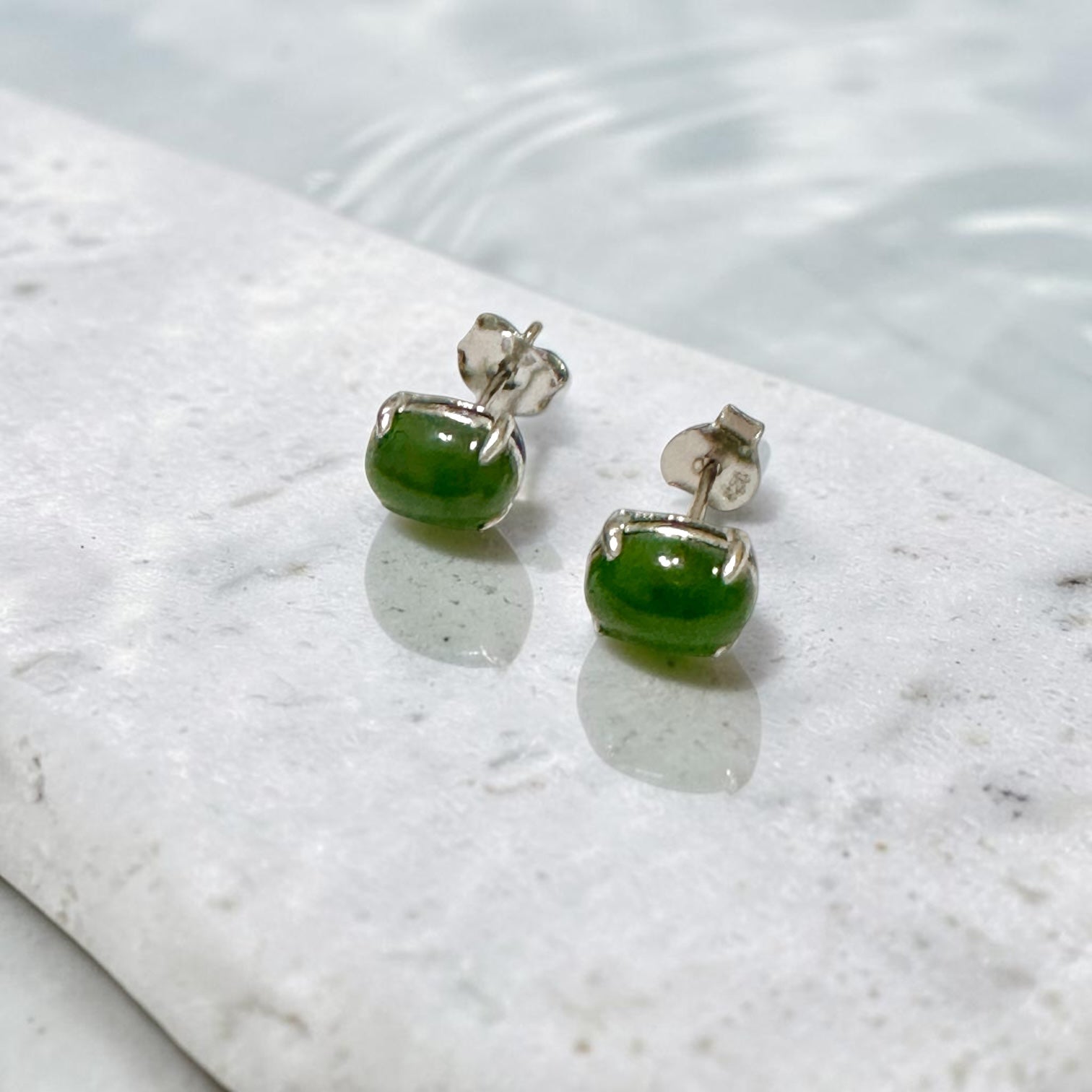 Russian Jade 6×8mm Oval 925 Silver Earrings