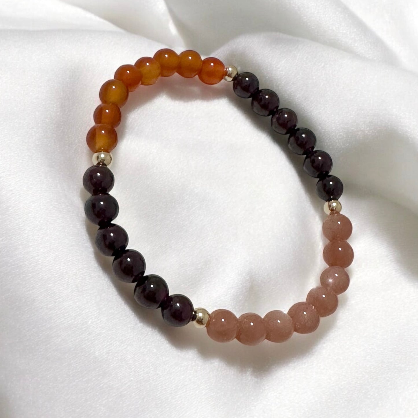 Fire Within Alchemy Bracelet (Energy Boost) 6mm Sunstone, Garnet, Carnelian with 14k Gold Filled