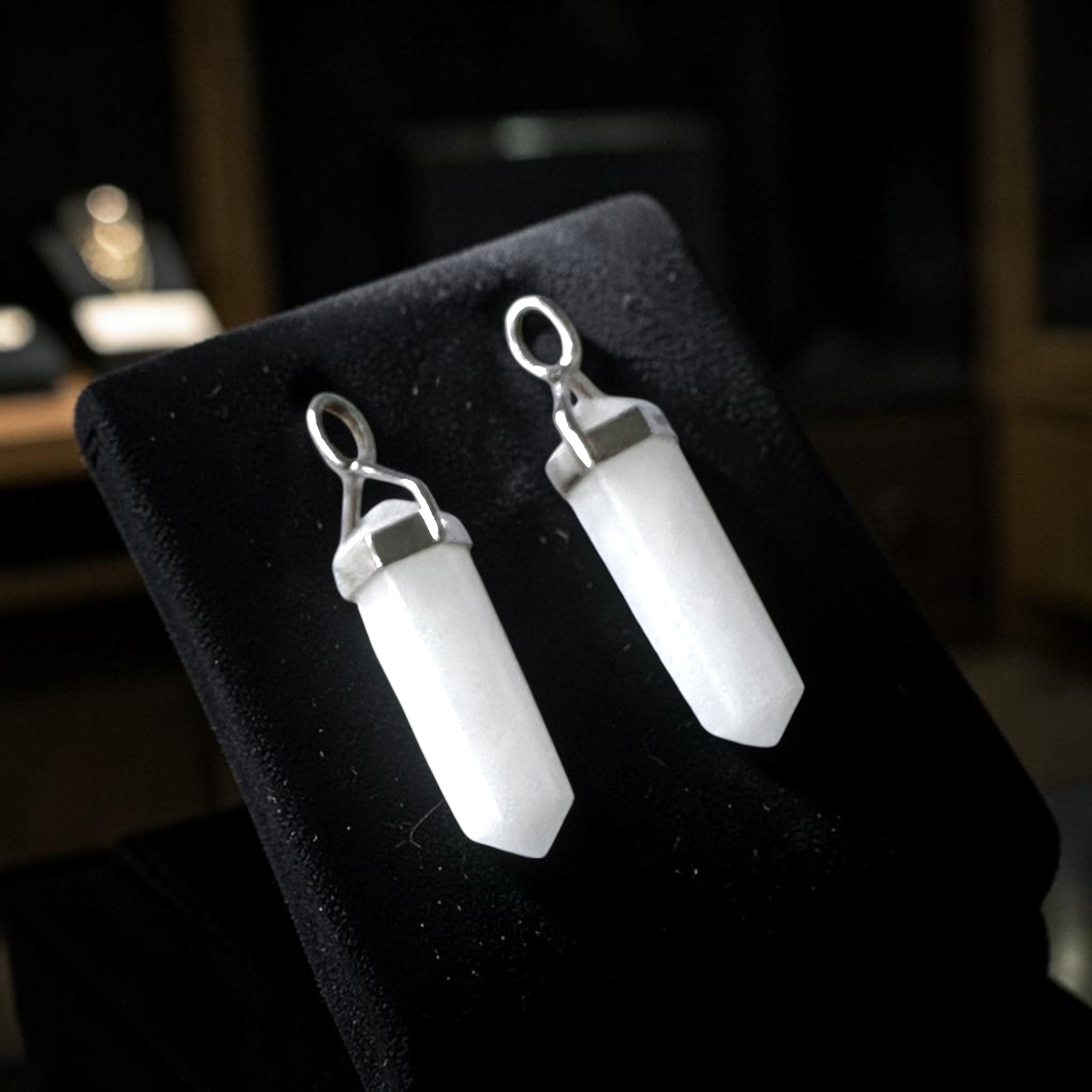 White Jade Double Pointer Pendant in 925 Silver (Effortless Wealth)