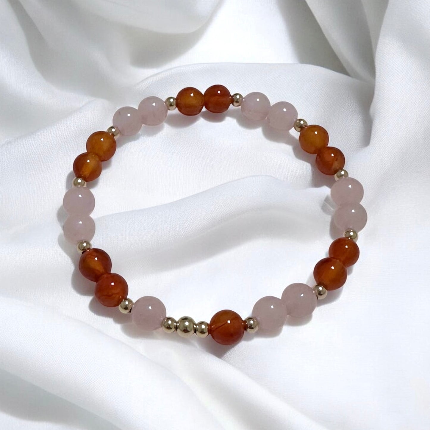 Creative Spark Alchemy Bracelet (Passion & Inspiration) 6mm Carnelian & Rose Quartz with 14k gold filled beads