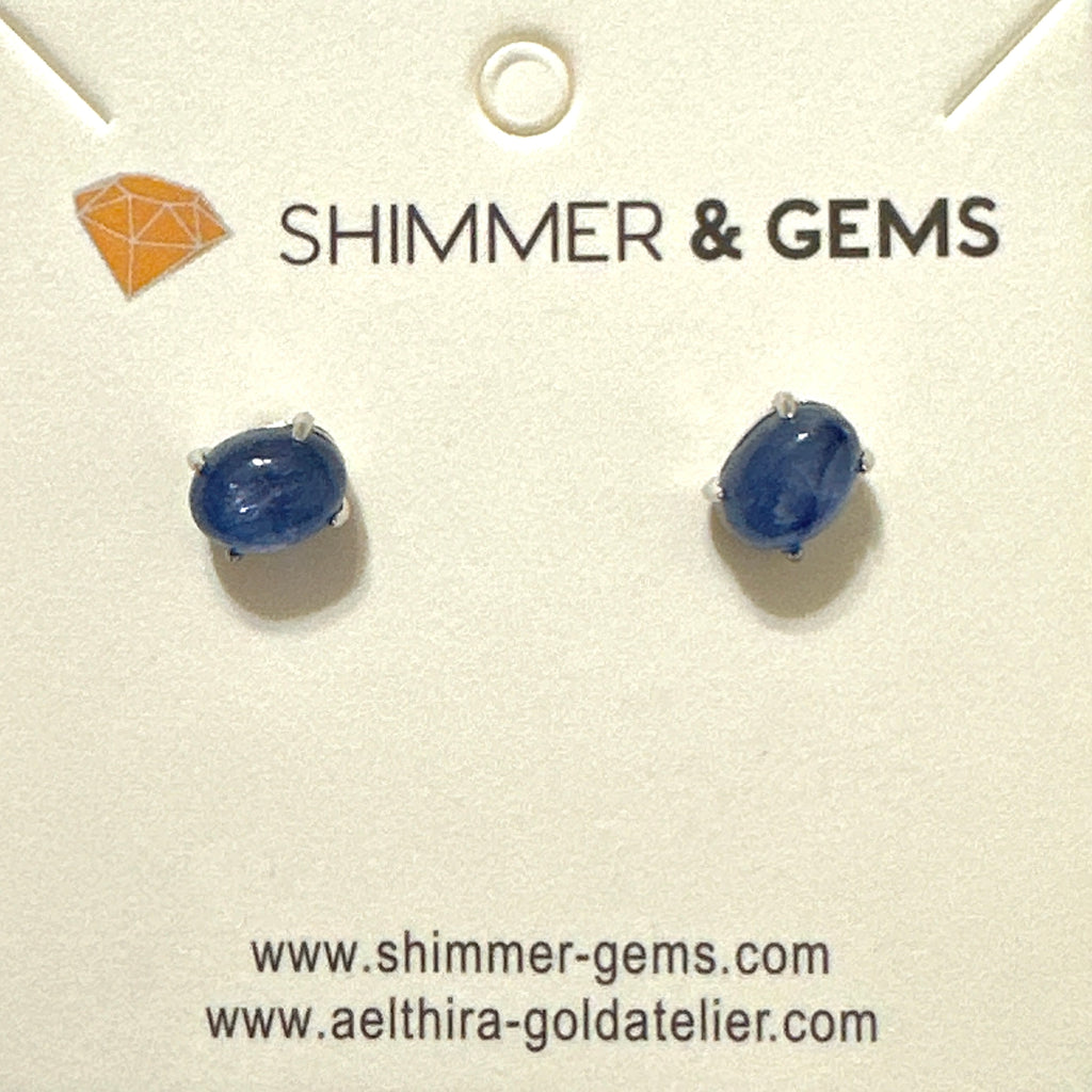 Blue Kyanite 6x8mm Oval 925 Silver Earrings